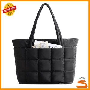 Expandable Puffer Tote Bag, 28L Travel Work Gym Handbag, Water-Resistant Nylon